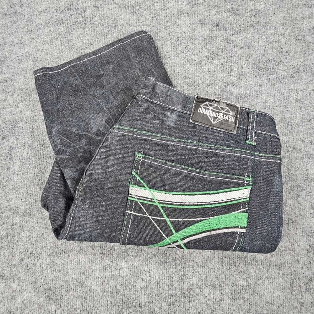 Vintage Diamond‎ Stash Y2K Baggy Cloud Wash Embroidered Cyber Skater Jeans 39x31